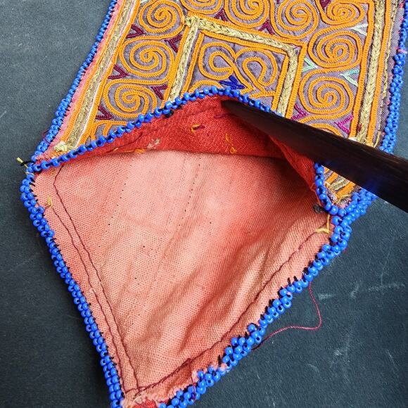 Kuchi Embroidered Pouch Wallet Central Asian Handmade Beaded Orange Swirls - Picture 5 of 6